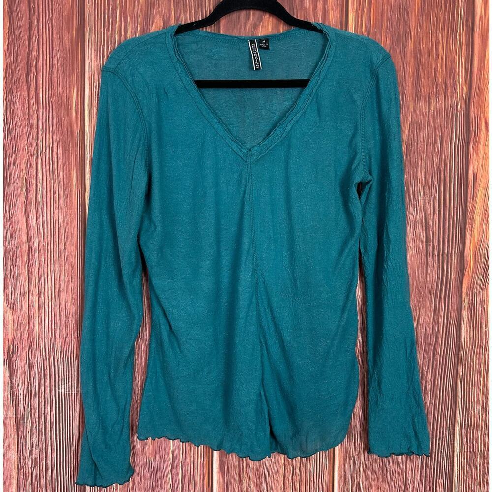 Snoskins Womens Blue V-neck Long Sleeve Top Size Medium M Casual Basic USA‎